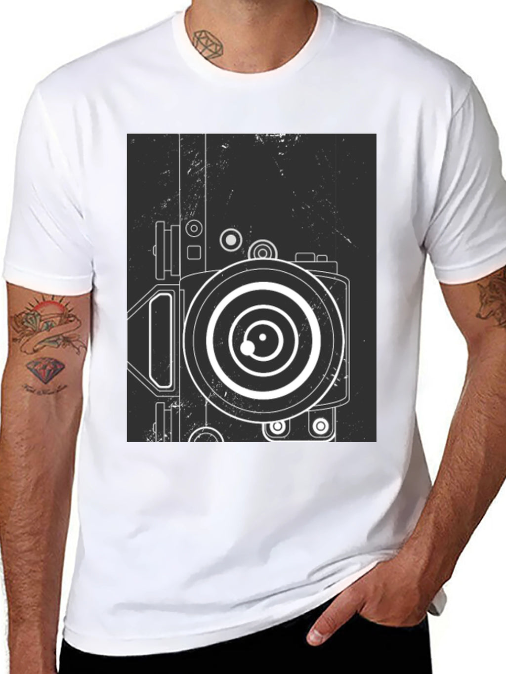 Retro Camera Graphic Tee - Modern Black T-Shirt