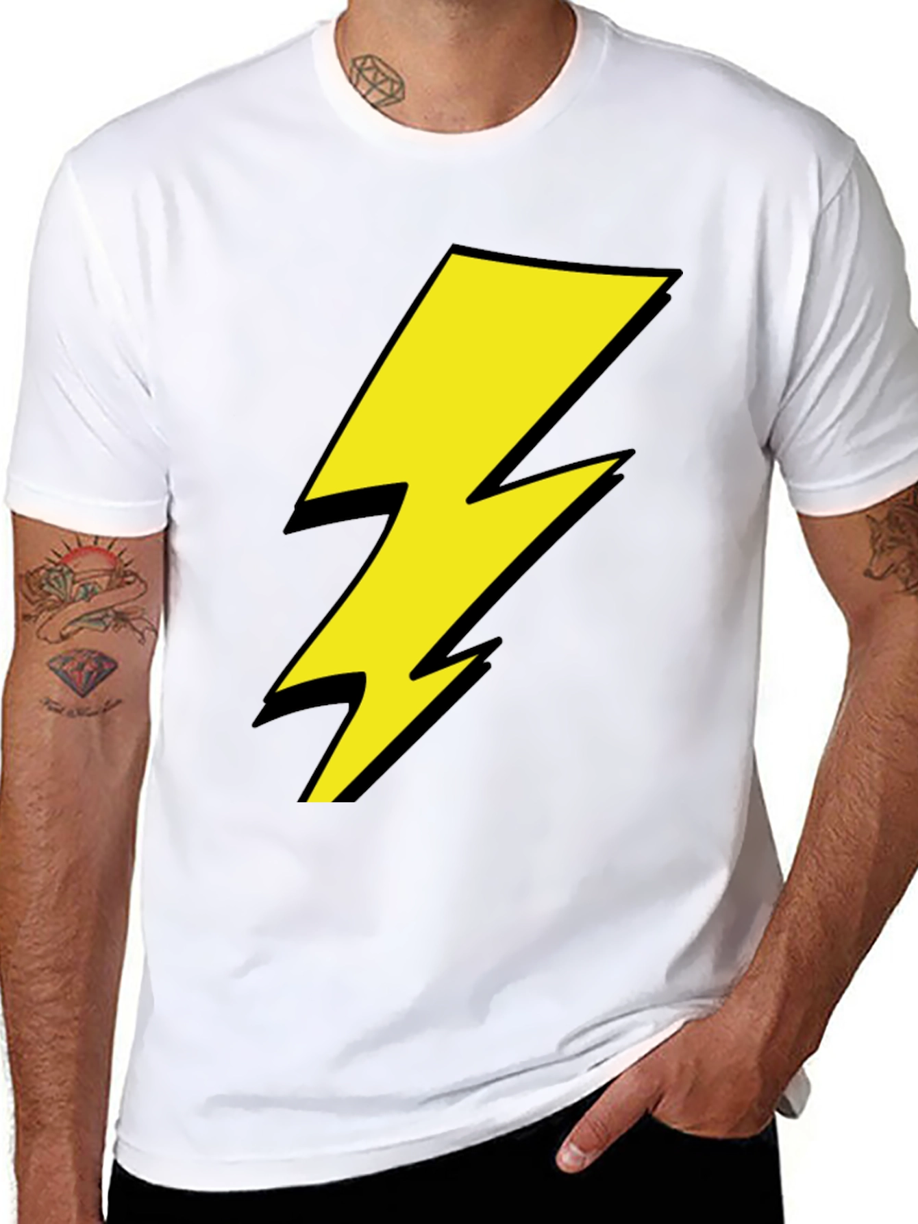 Lightning Bolt Graphic Tee - Black Cotton Shirt