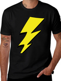 Lightning Bolt Graphic Tee - Black Cotton Shirt