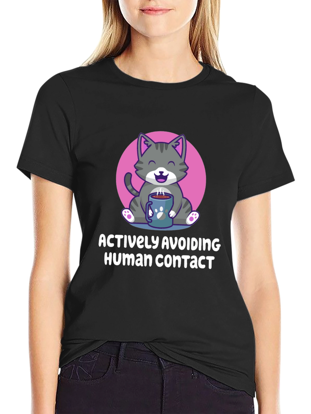 Actively Avoiding Human Contact Cat Graphic T-Shirt