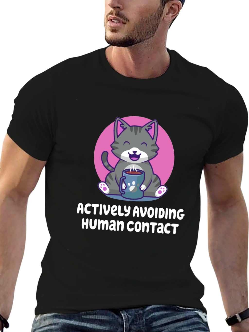 Actively Avoiding Human Contact Cat Graphic T-Shirt