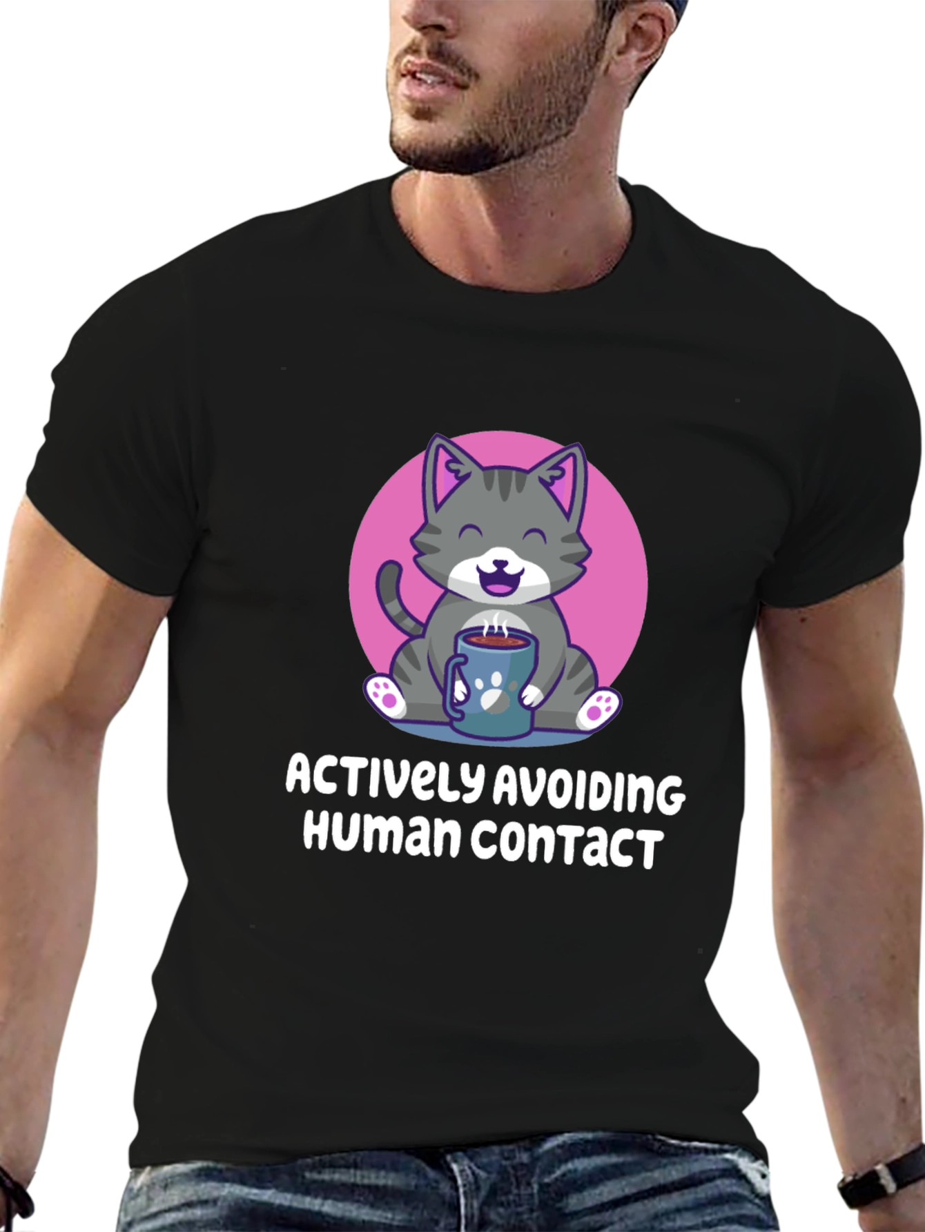 Actively Avoiding Human Contact Cat Graphic T-Shirt