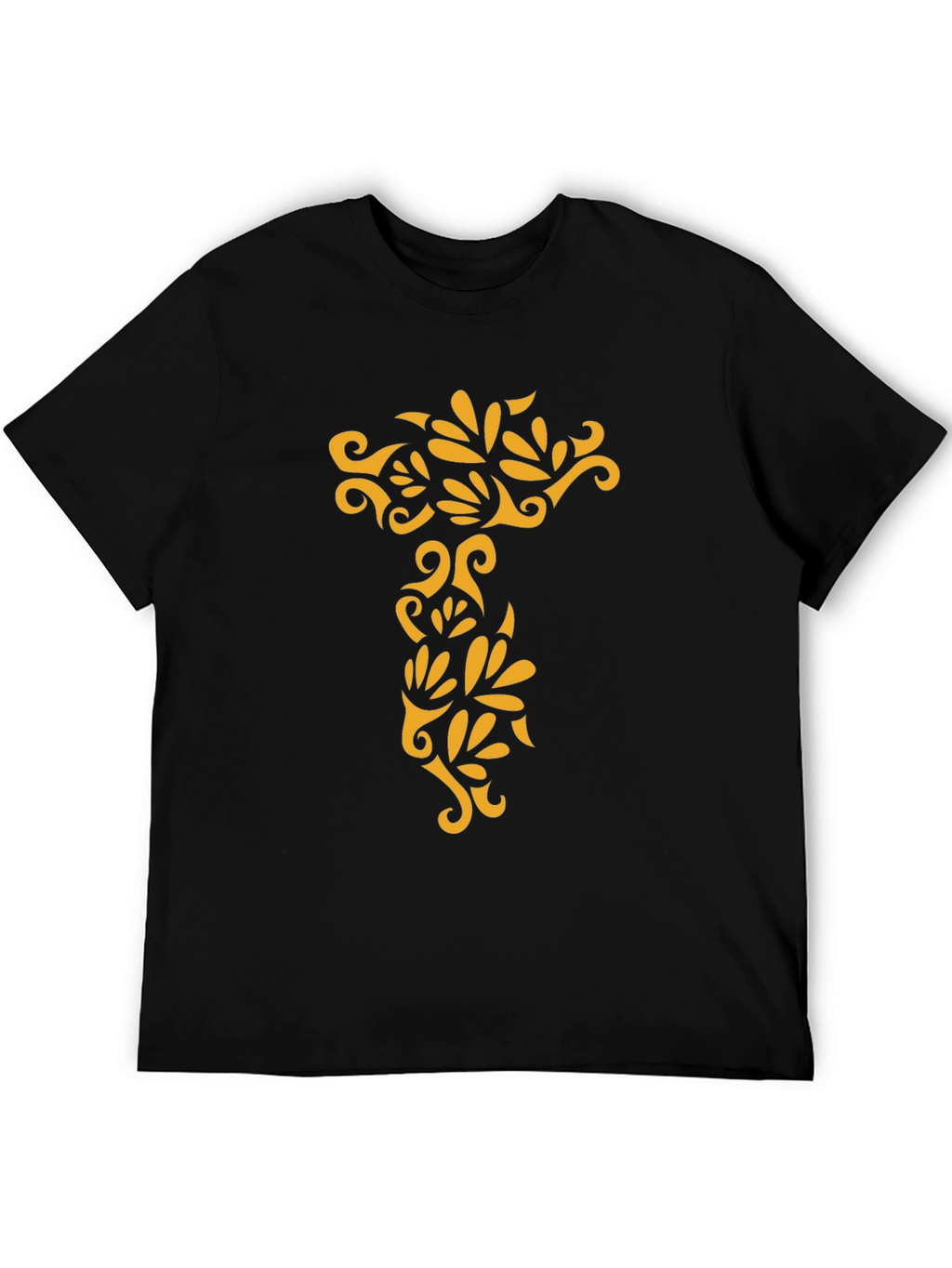 Black Tee with Ornamental Gold Design