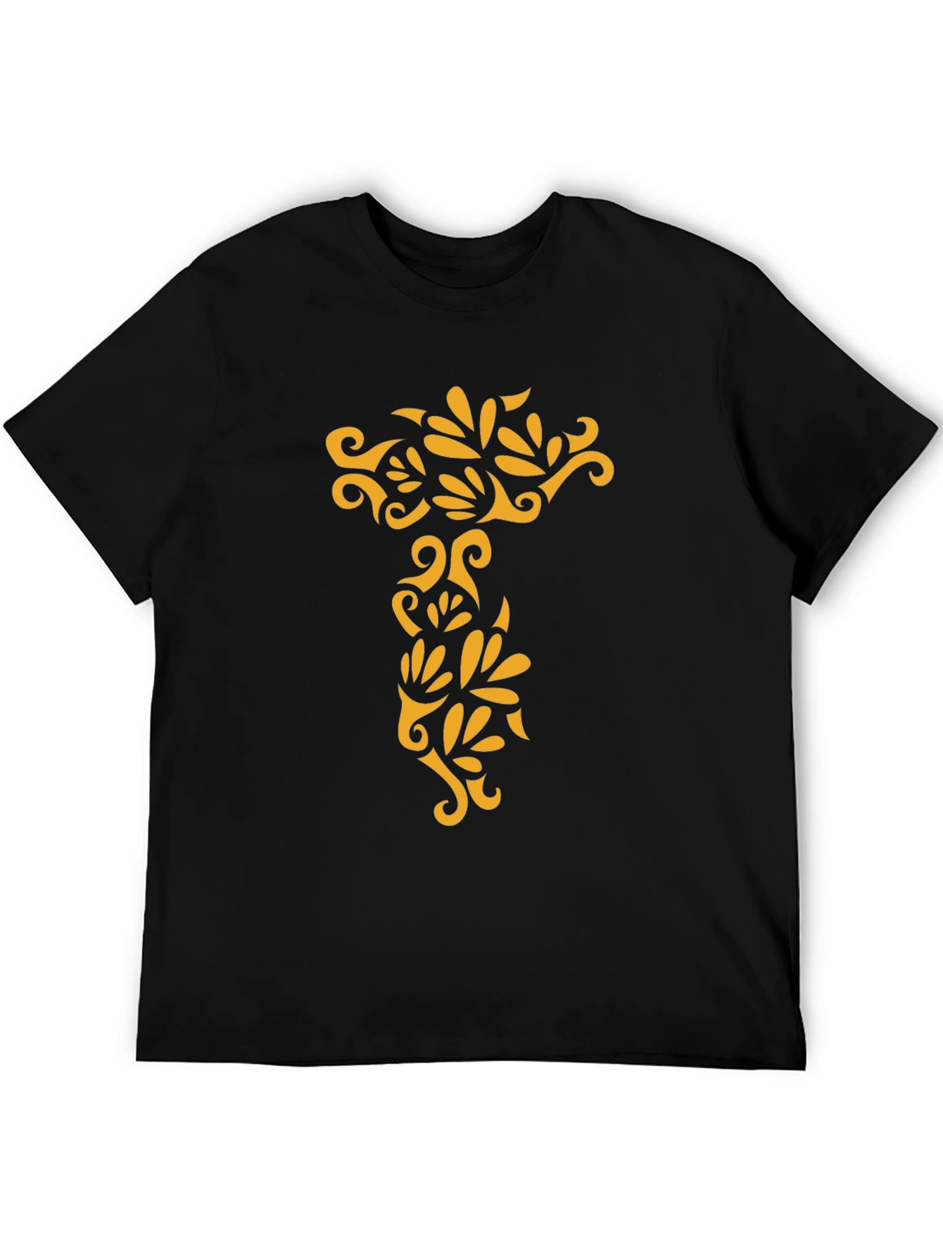 Black Tee with Ornamental Gold Design