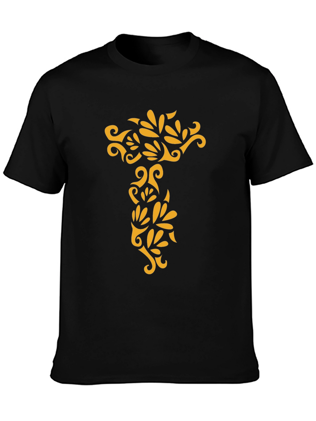 Black Tee with Ornamental Gold Design