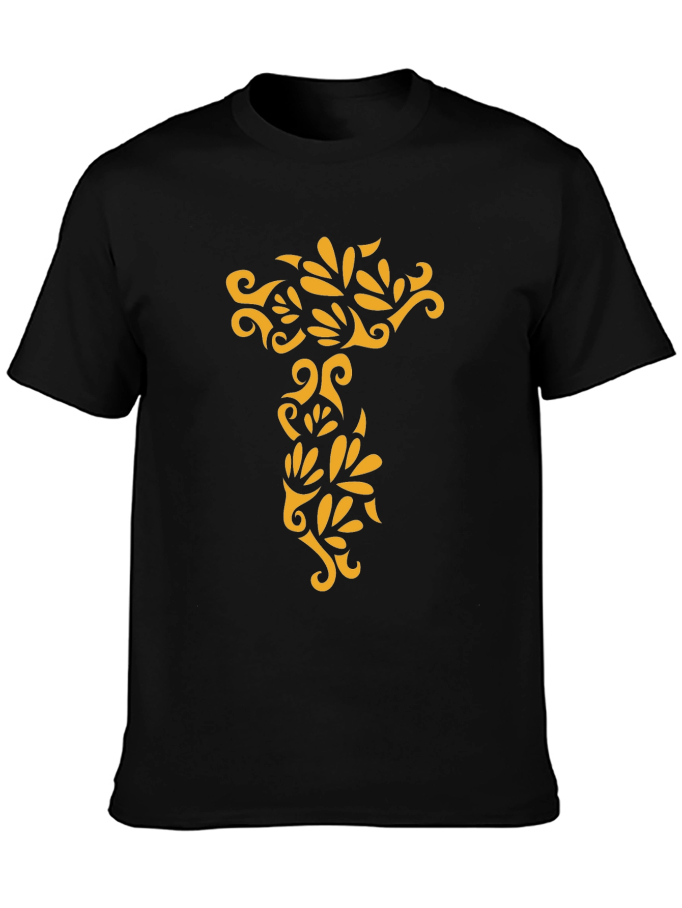 Black Tee with Ornamental Gold Design