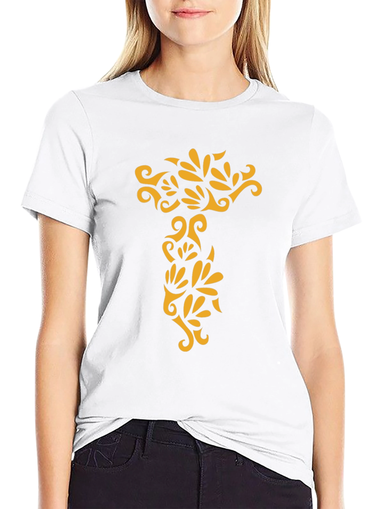 Black Tee with Ornamental Gold Design