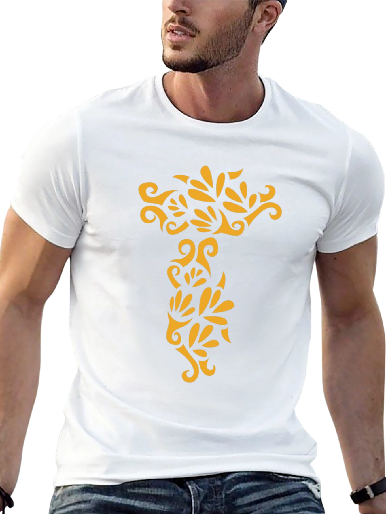 Black Tee with Ornamental Gold Design
