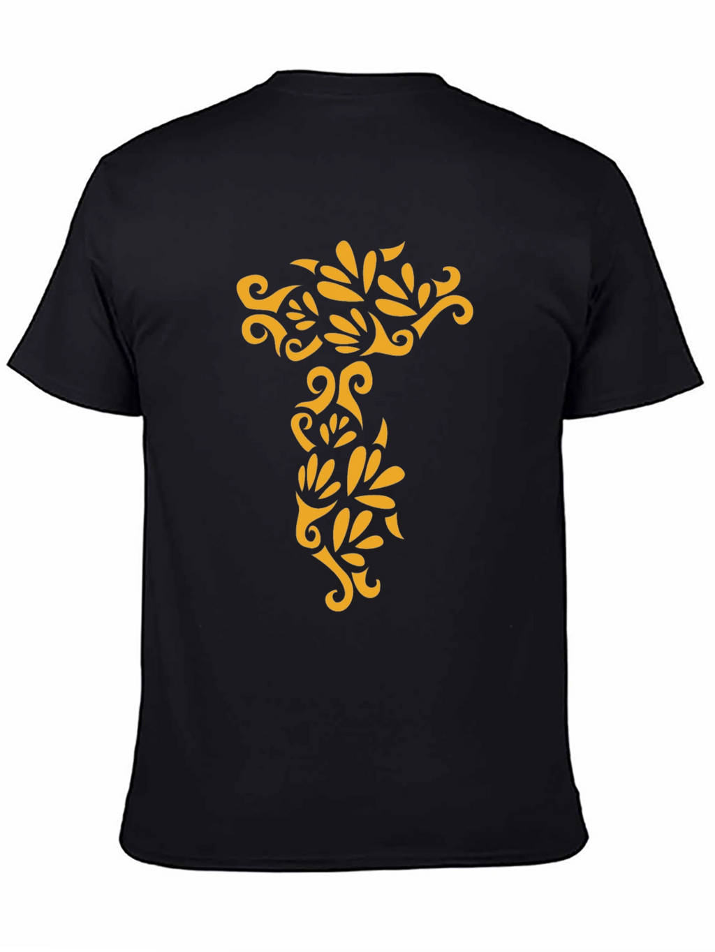 Black Tee with Ornamental Gold Design