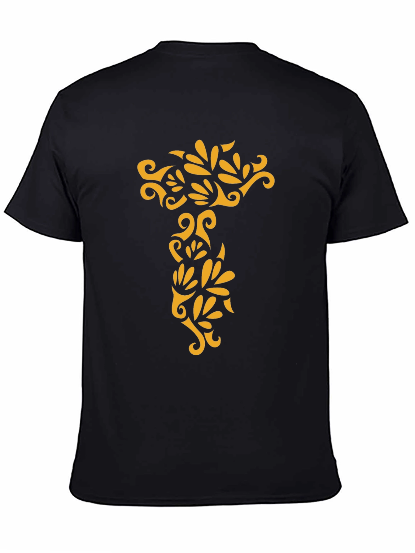 Black Tee with Ornamental Gold Design