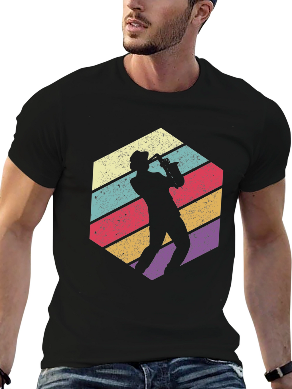 Retro Saxophone Player Graphic T-Shirt - Cool Jazz Tee