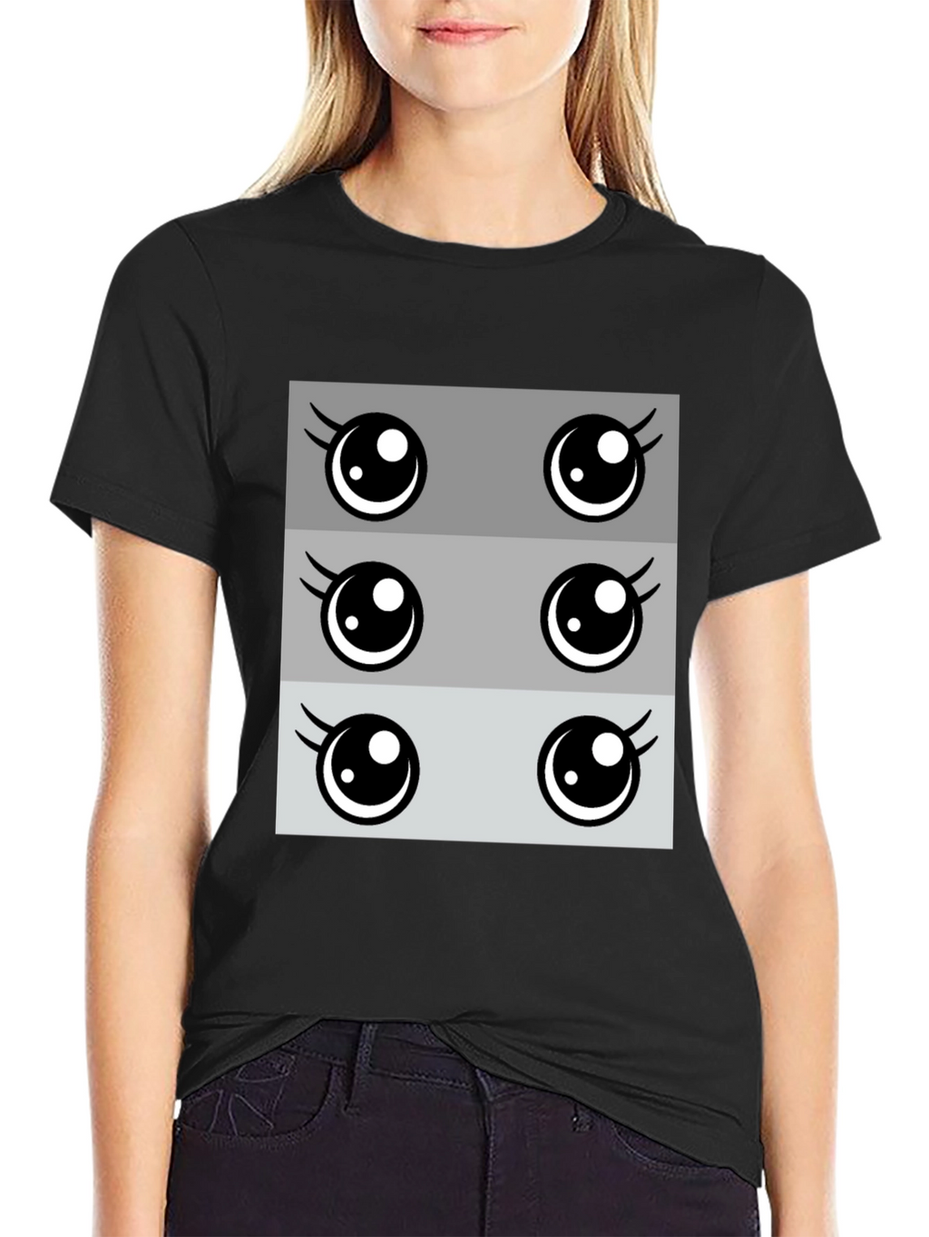 Kawaii Eyes Graphic Tee - Cute Anime Style T-Shirt