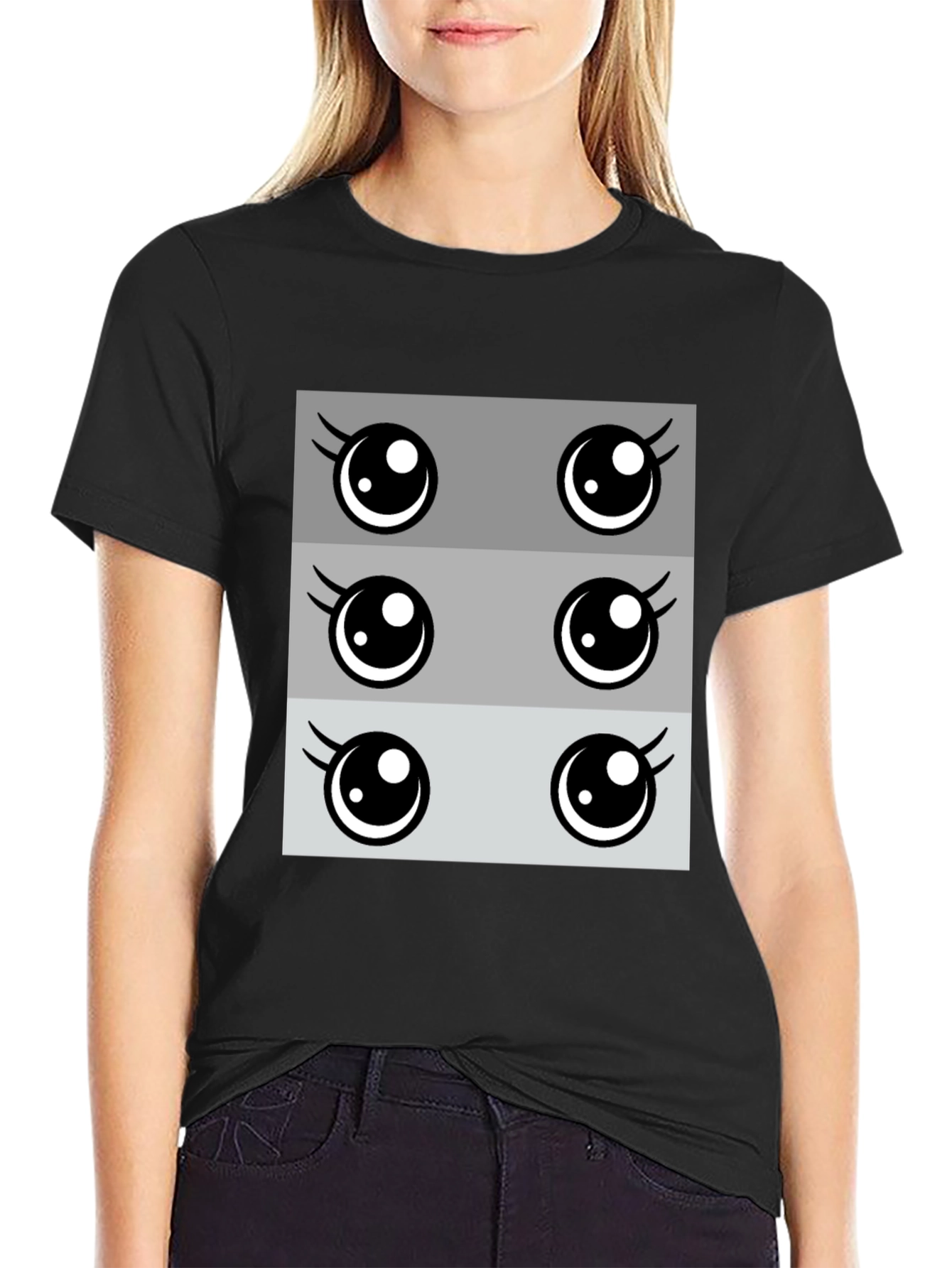 Kawaii Eyes Graphic Tee - Cute Anime Style T-Shirt