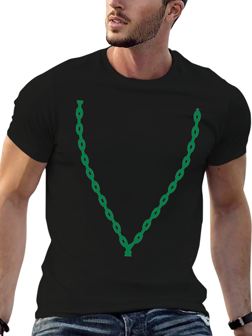 Chain Link V-Neck Graphic T-Shirt