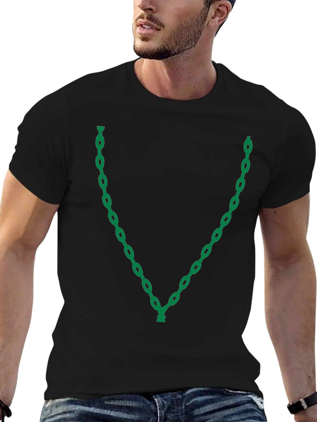 Chain Link V-Neck Graphic T-Shirt
