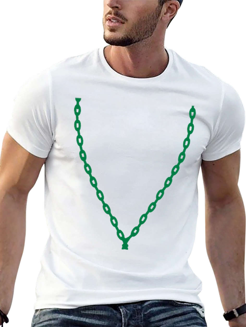 Chain Link V-Neck Graphic T-Shirt