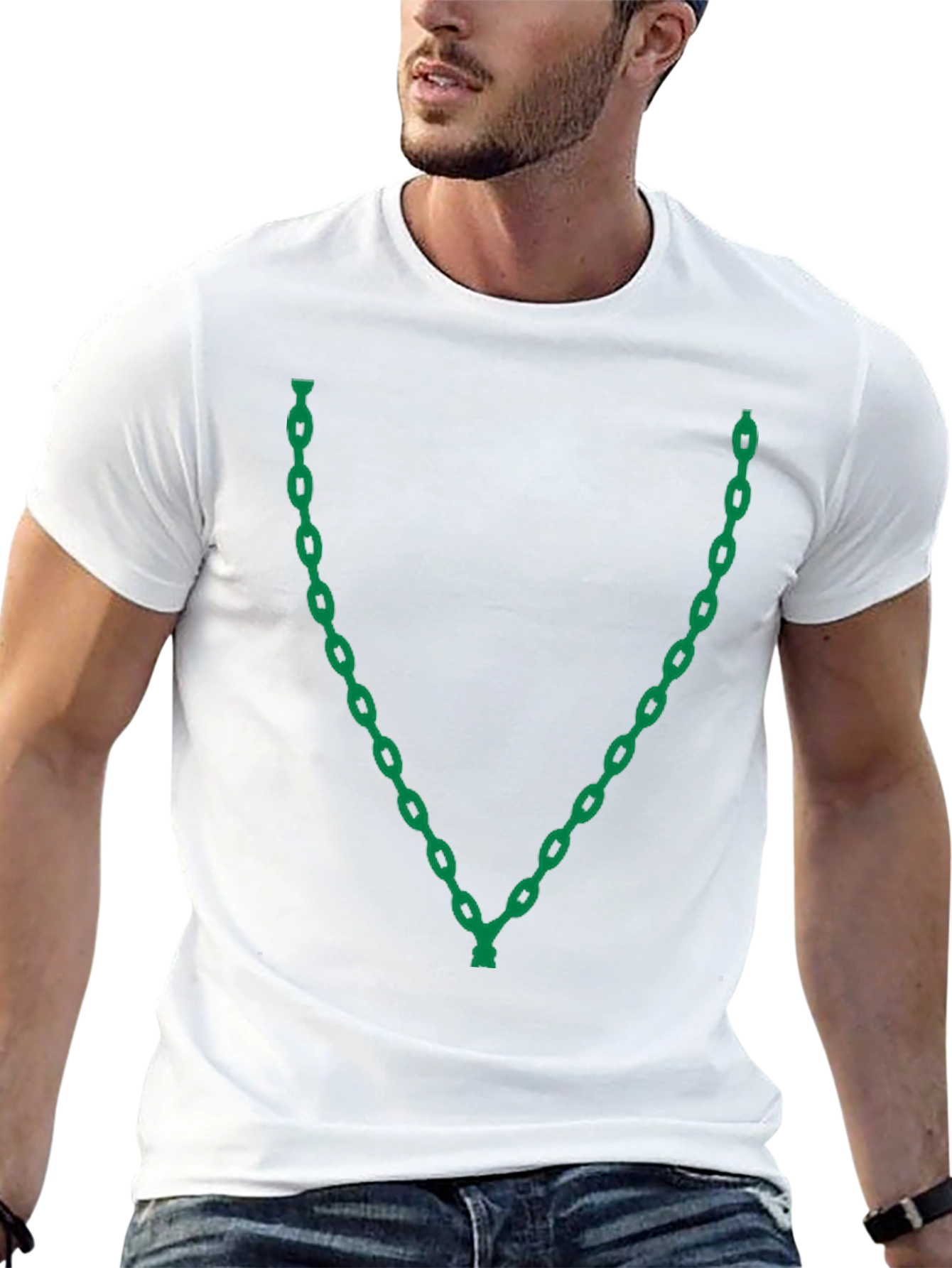 Chain Link V-Neck Graphic T-Shirt