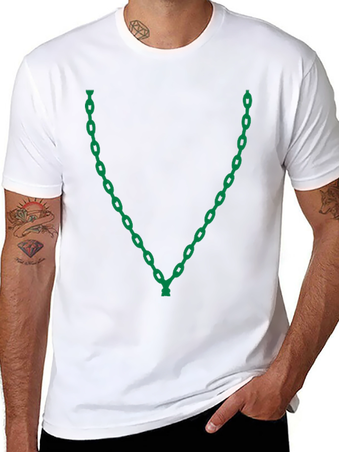 Chain Link V-Neck Graphic T-Shirt