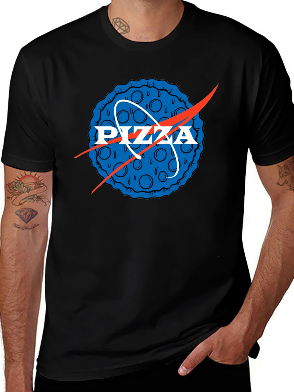 Pizza NASA Logo Mens Graphic Tee