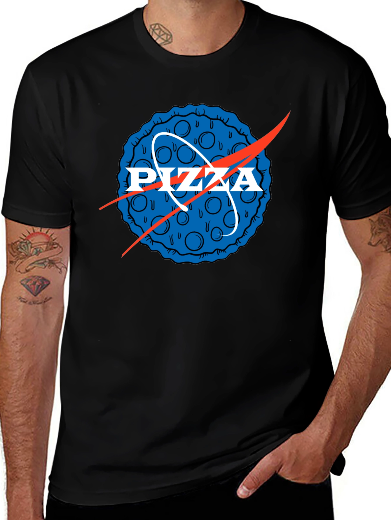 Pizza NASA Logo Mens Graphic Tee