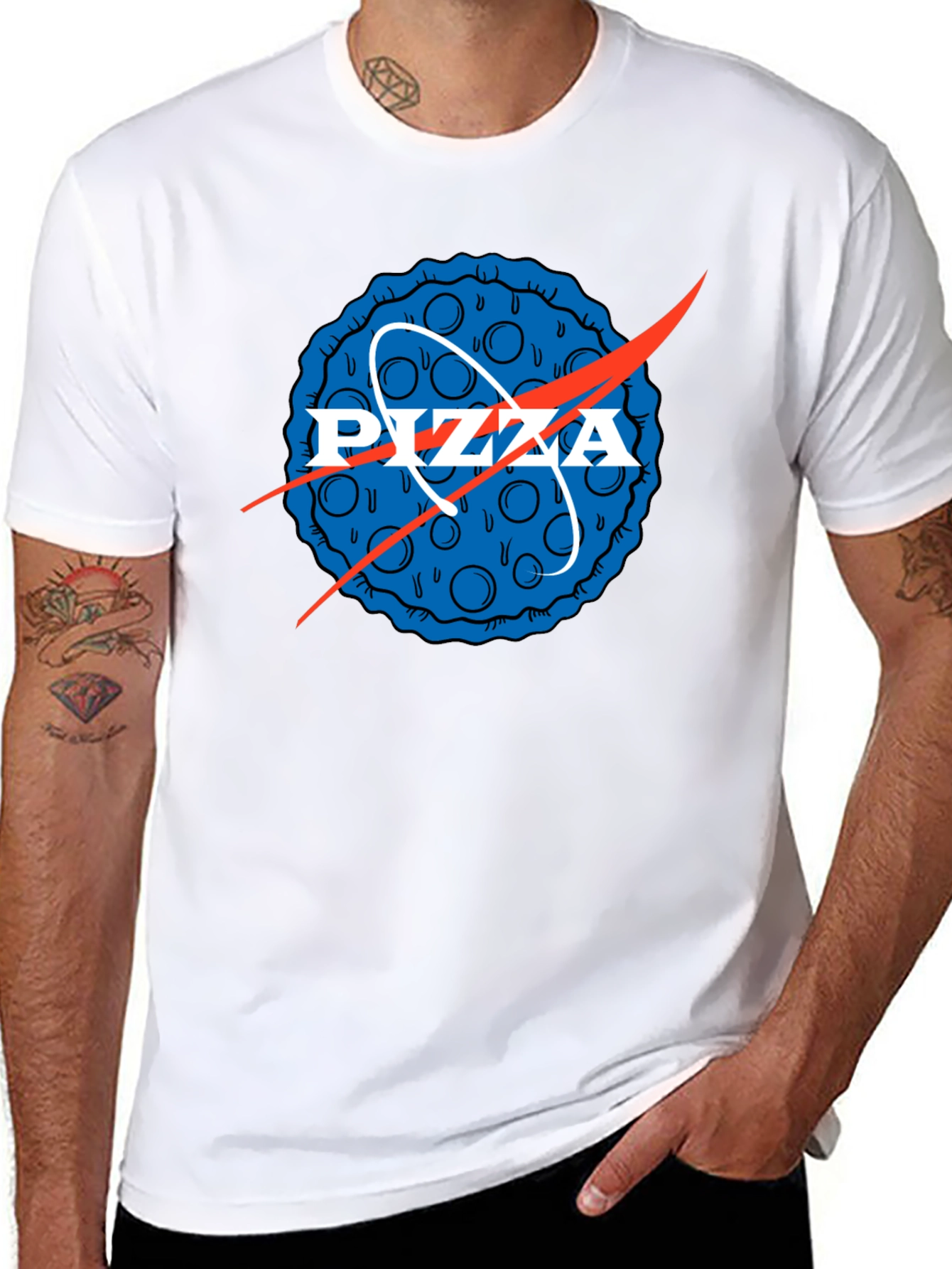 Pizza NASA Logo Mens Graphic Tee