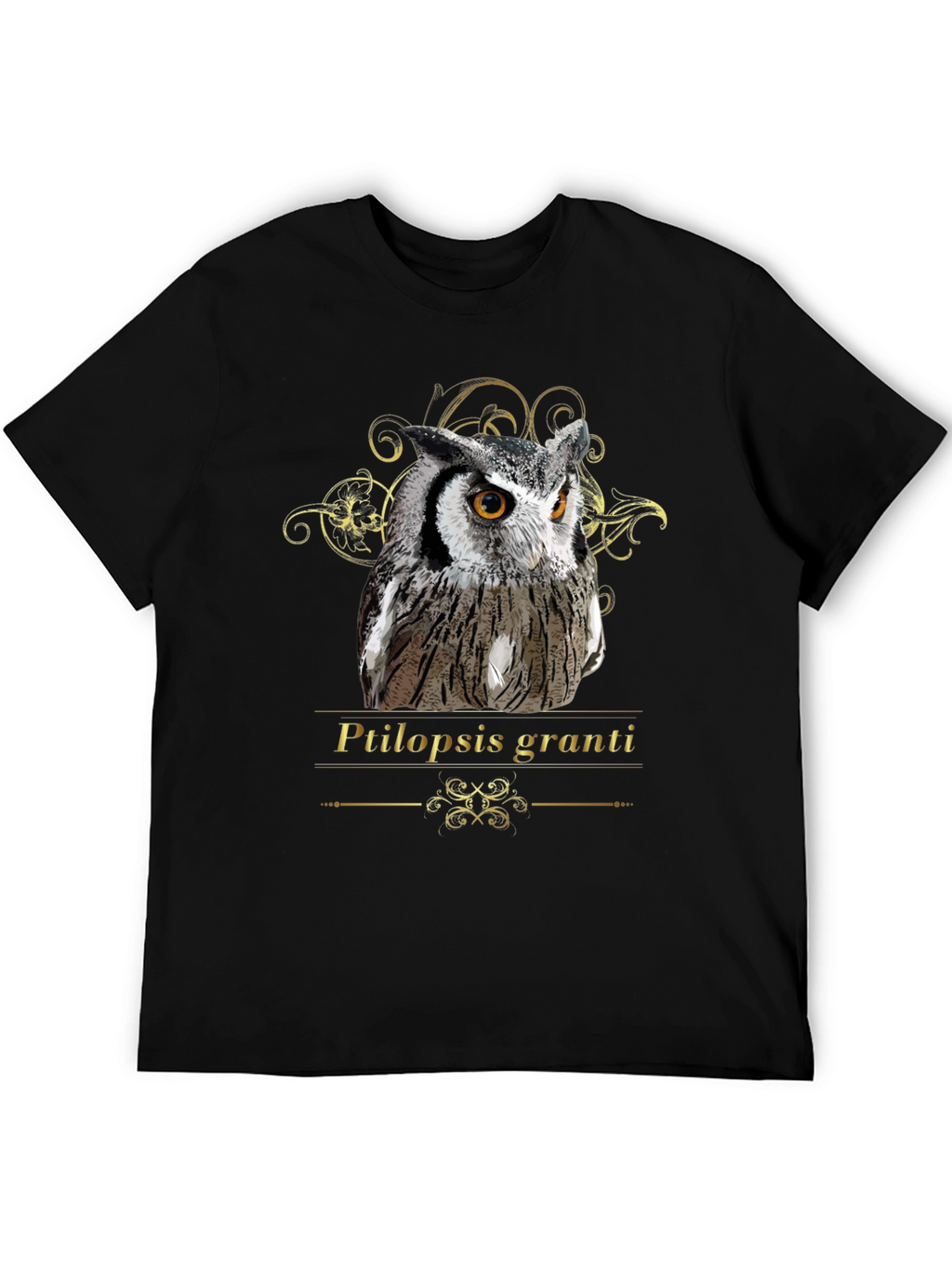 Owl Graphic Black T-Shirt - Ptilopsis Granti Design