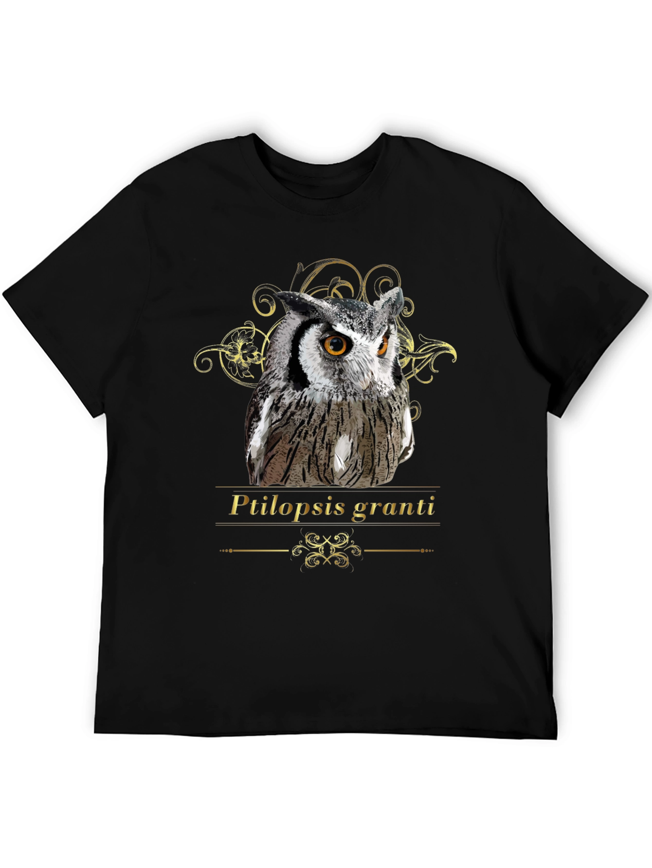 Owl Graphic Black T-Shirt - Ptilopsis Granti Design