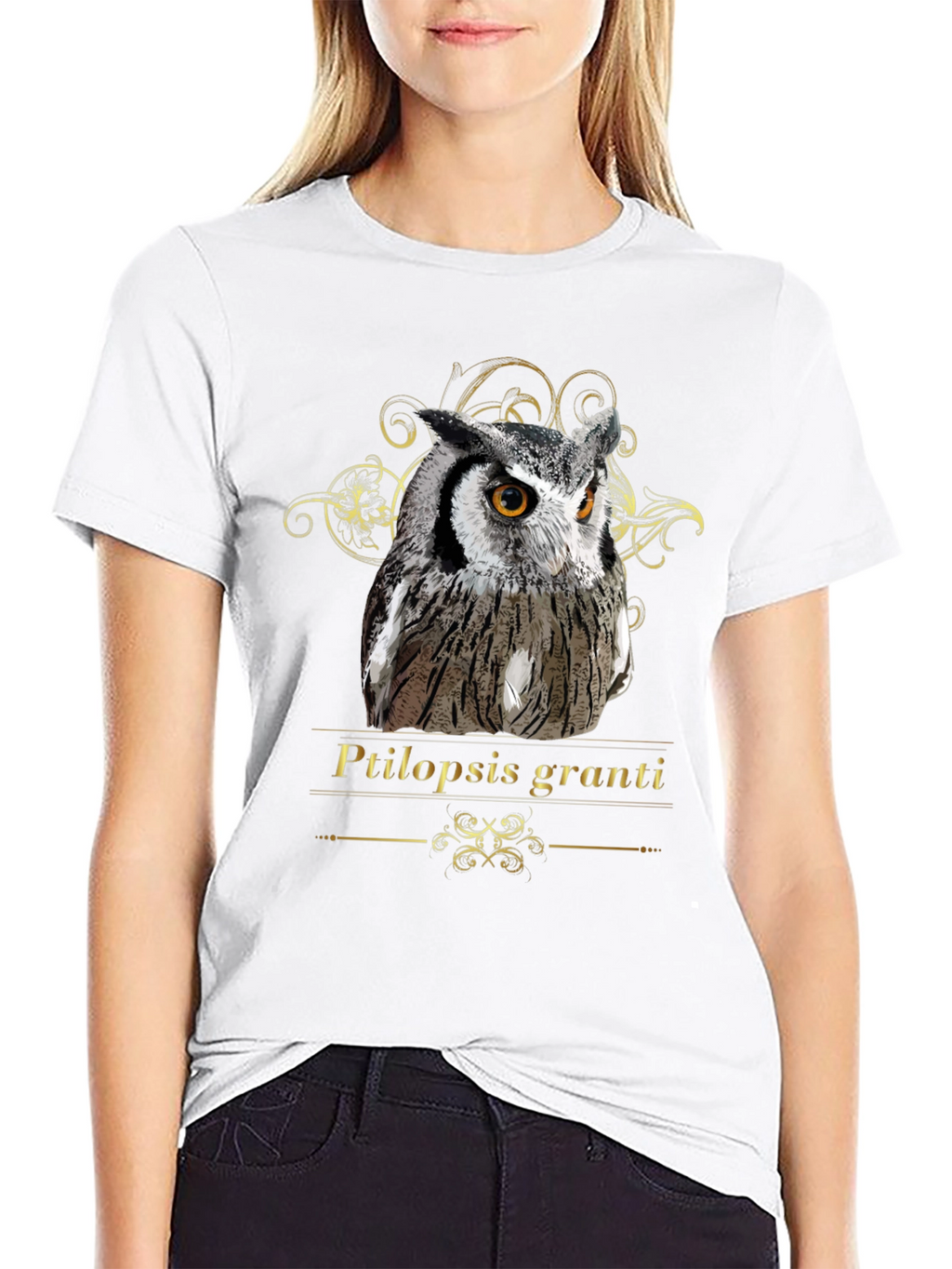 Owl Graphic Black T-Shirt - Ptilopsis Granti Design