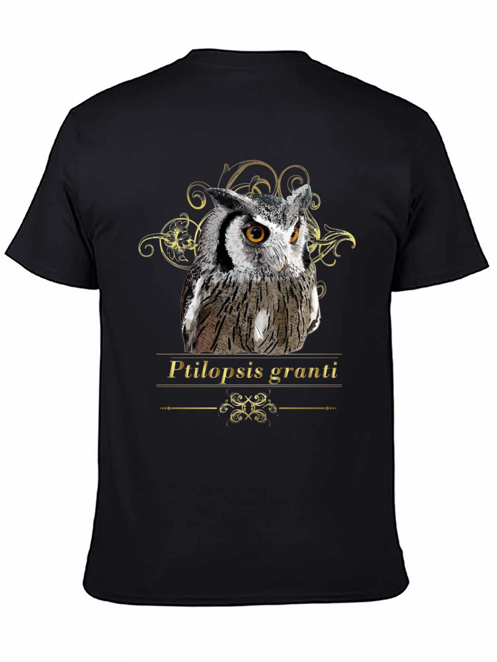 Owl Graphic Black T-Shirt - Ptilopsis Granti Design