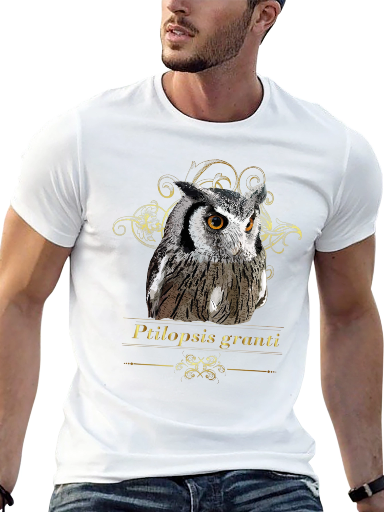 Owl Graphic Black T-Shirt - Ptilopsis Granti Design