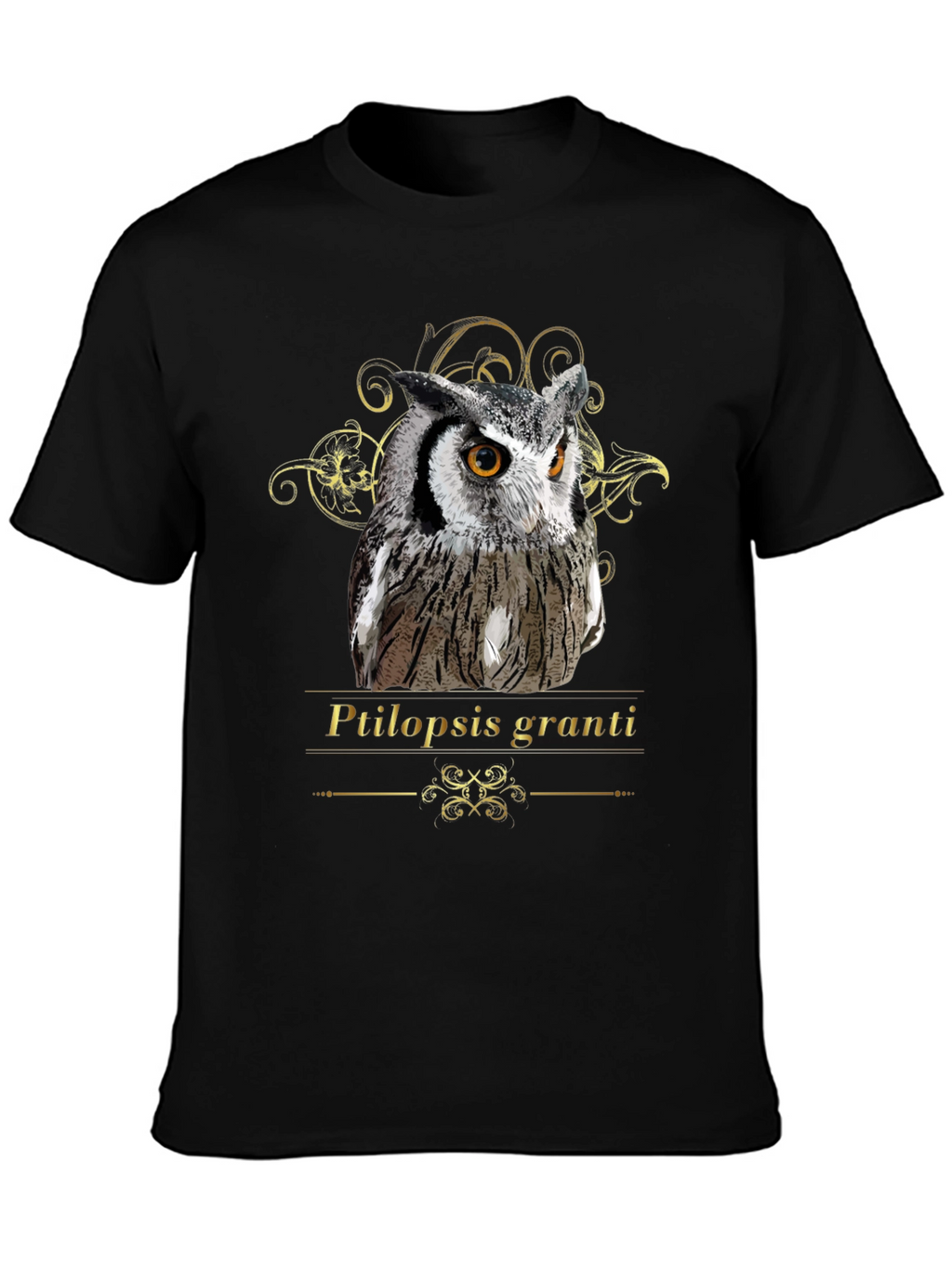 Owl Graphic Black T-Shirt - Ptilopsis Granti Design