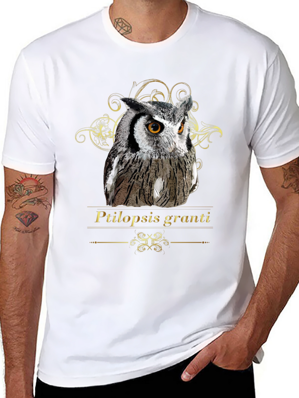 Owl Graphic Black T-Shirt - Ptilopsis Granti Design