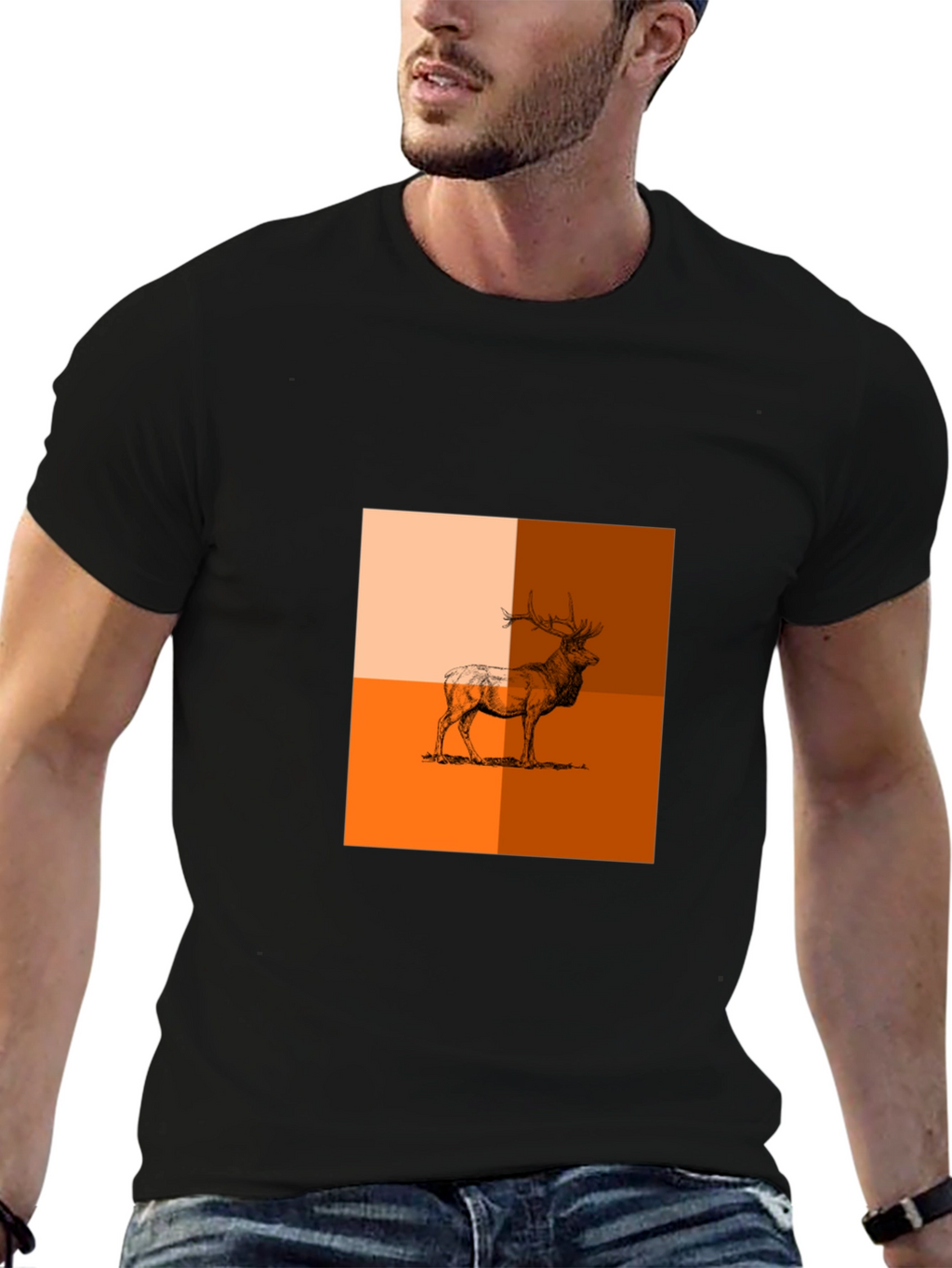 Modern Elk Graphic Tee - Stylish Animal Print Shirt