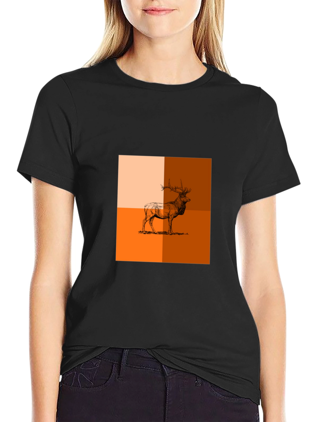 Modern Elk Graphic Tee - Stylish Animal Print Shirt