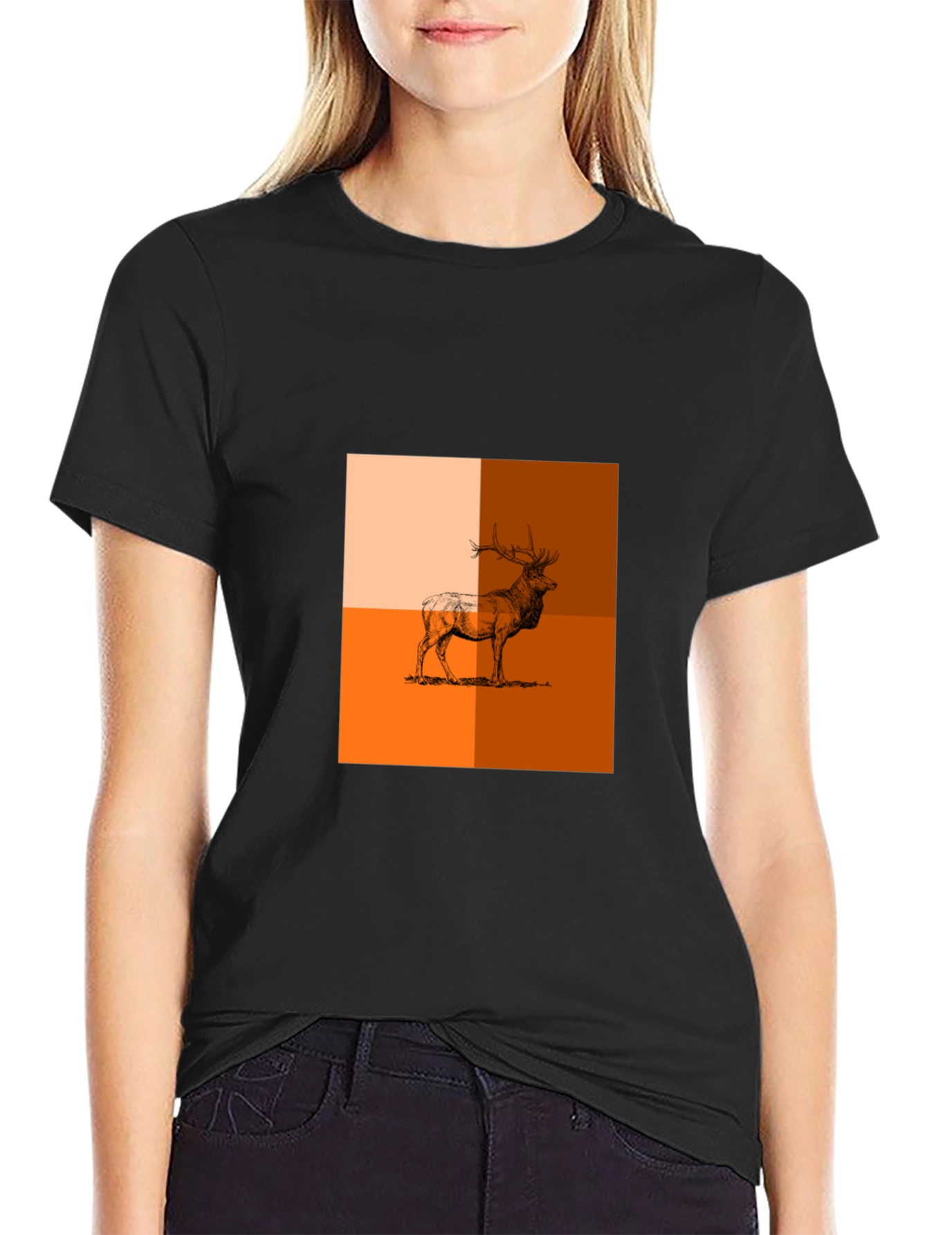 Modern Elk Graphic Tee - Stylish Animal Print Shirt