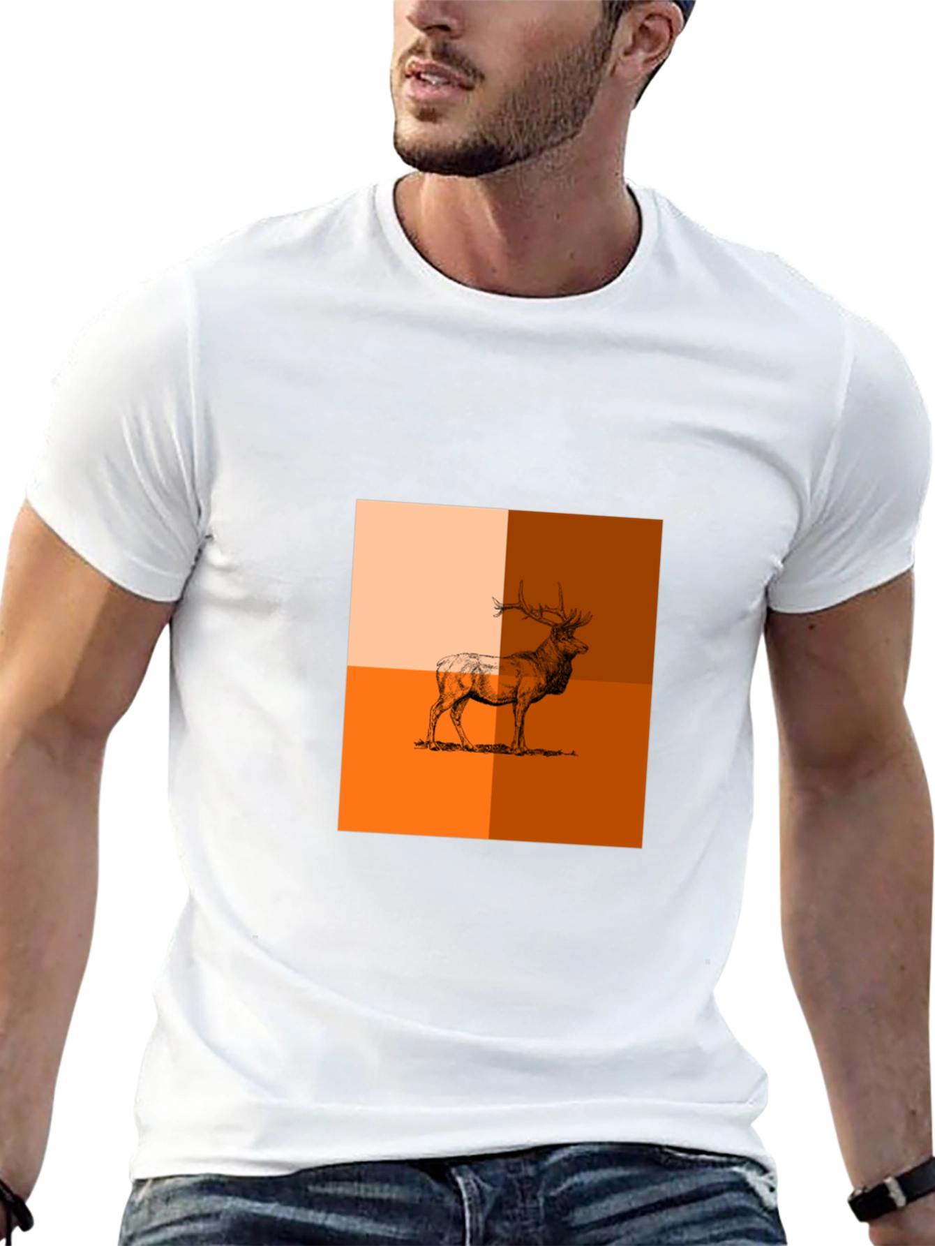 Modern Elk Graphic Tee - Stylish Animal Print Shirt
