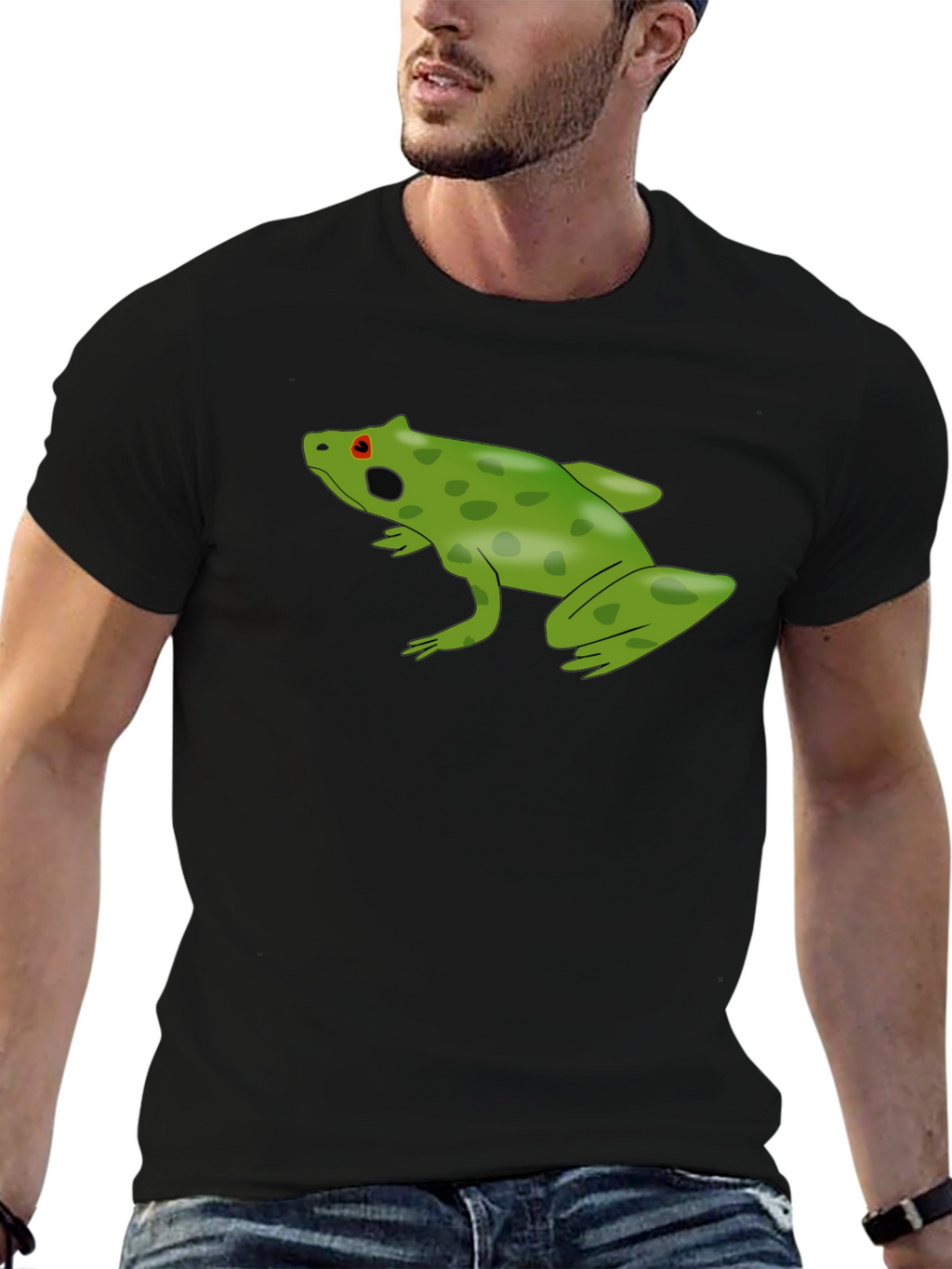 Frog Graphic Tee - Black Cotton Casual Shirt