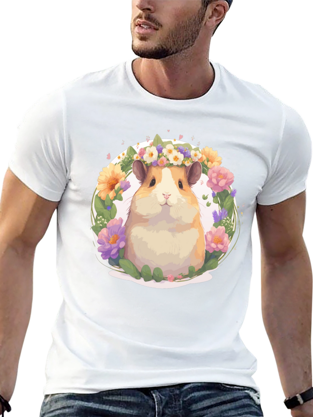 Hamster Floral Crown Black T-Shirt