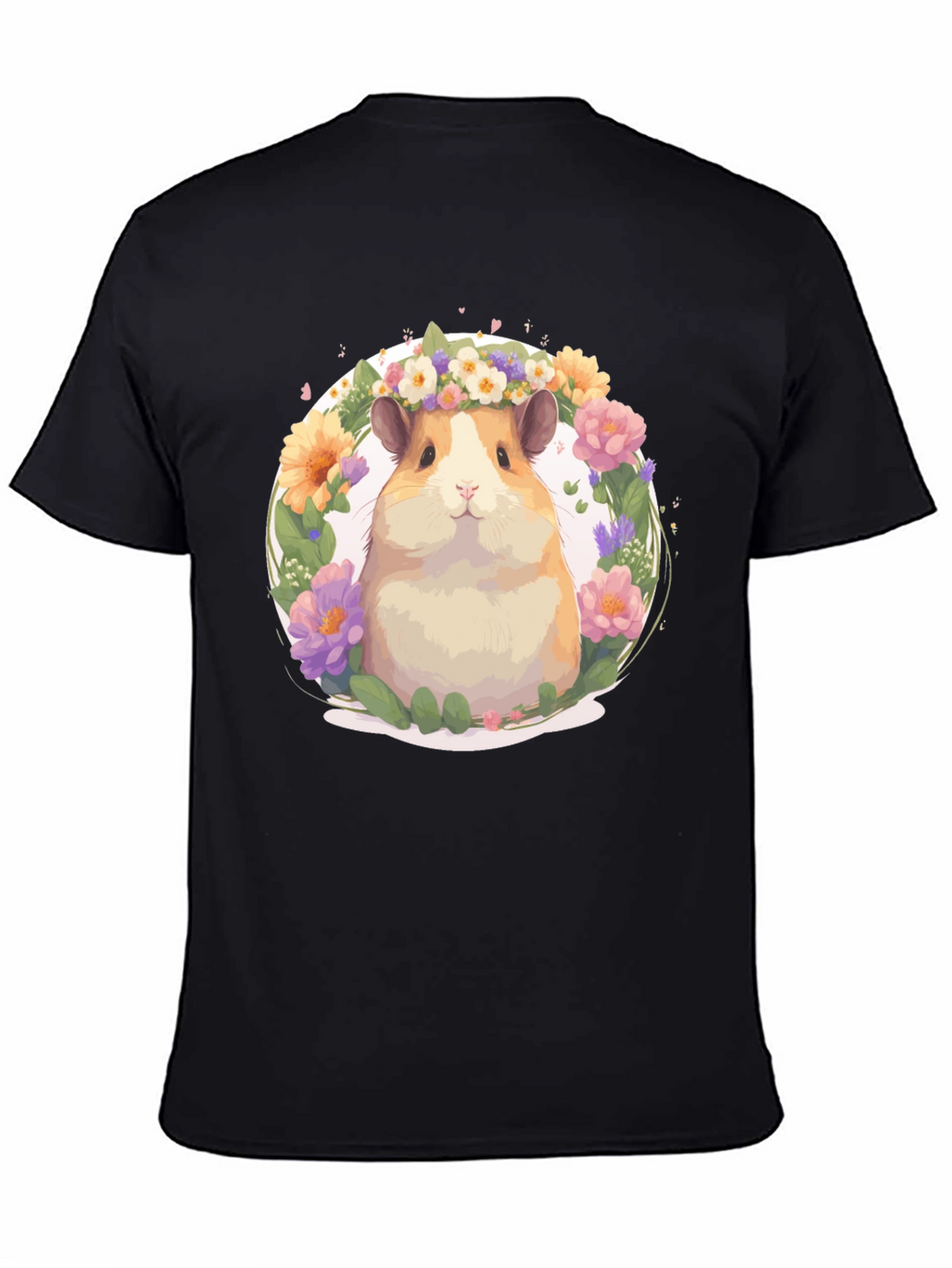 Hamster Floral Crown Black T-Shirt