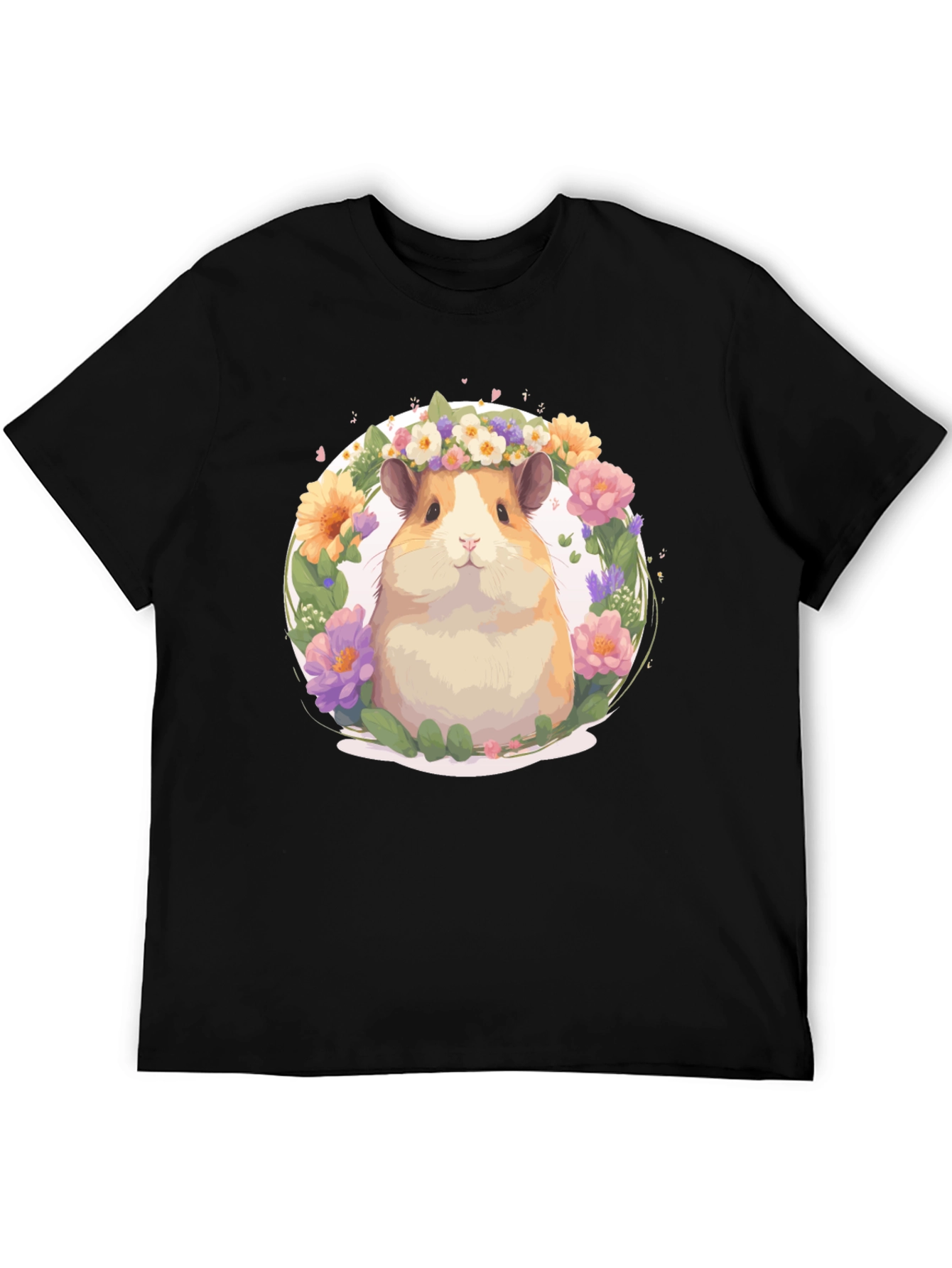 Hamster Floral Crown Black T-Shirt