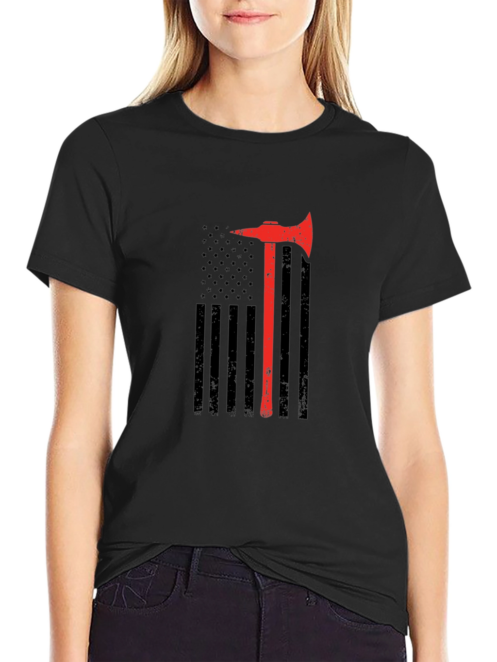 Firefighter Axe Flag T-Shirt - Patriotic Fireman Tee