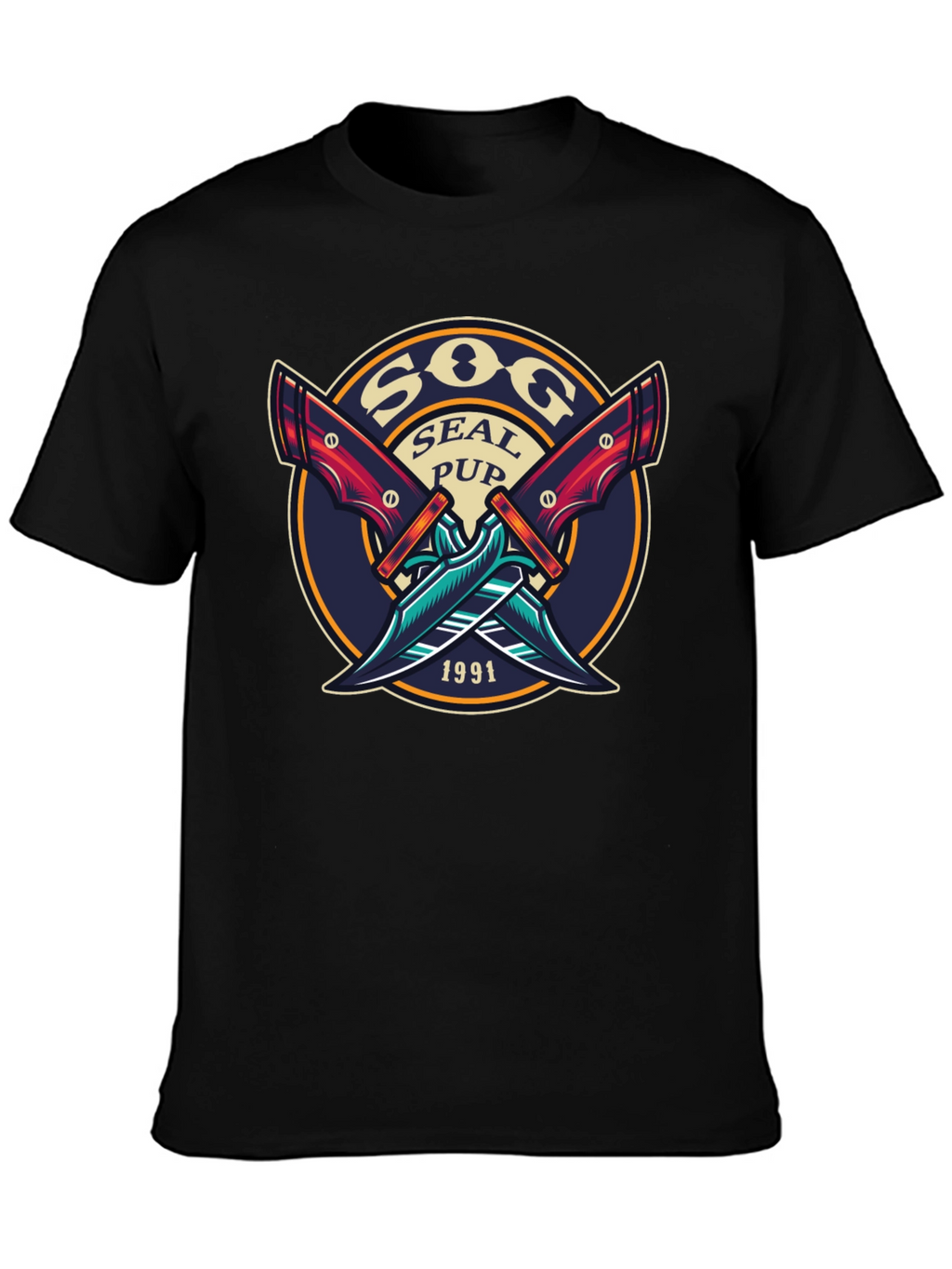 SOG Seal Pup 1991 Black Graphic T-Shirt