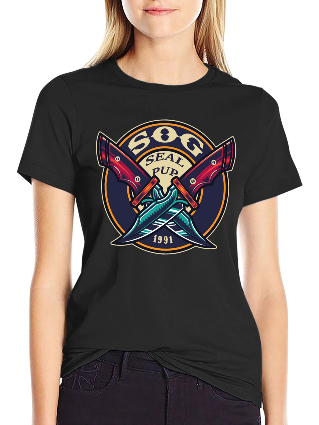SOG Seal Pup 1991 Black Graphic T-Shirt