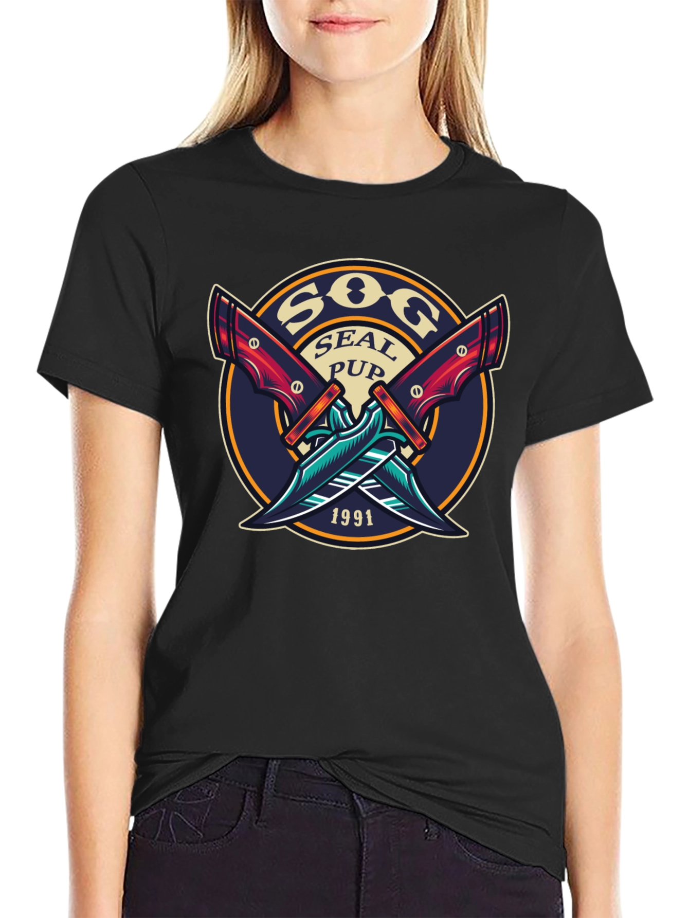 SOG Seal Pup 1991 Black Graphic T-Shirt
