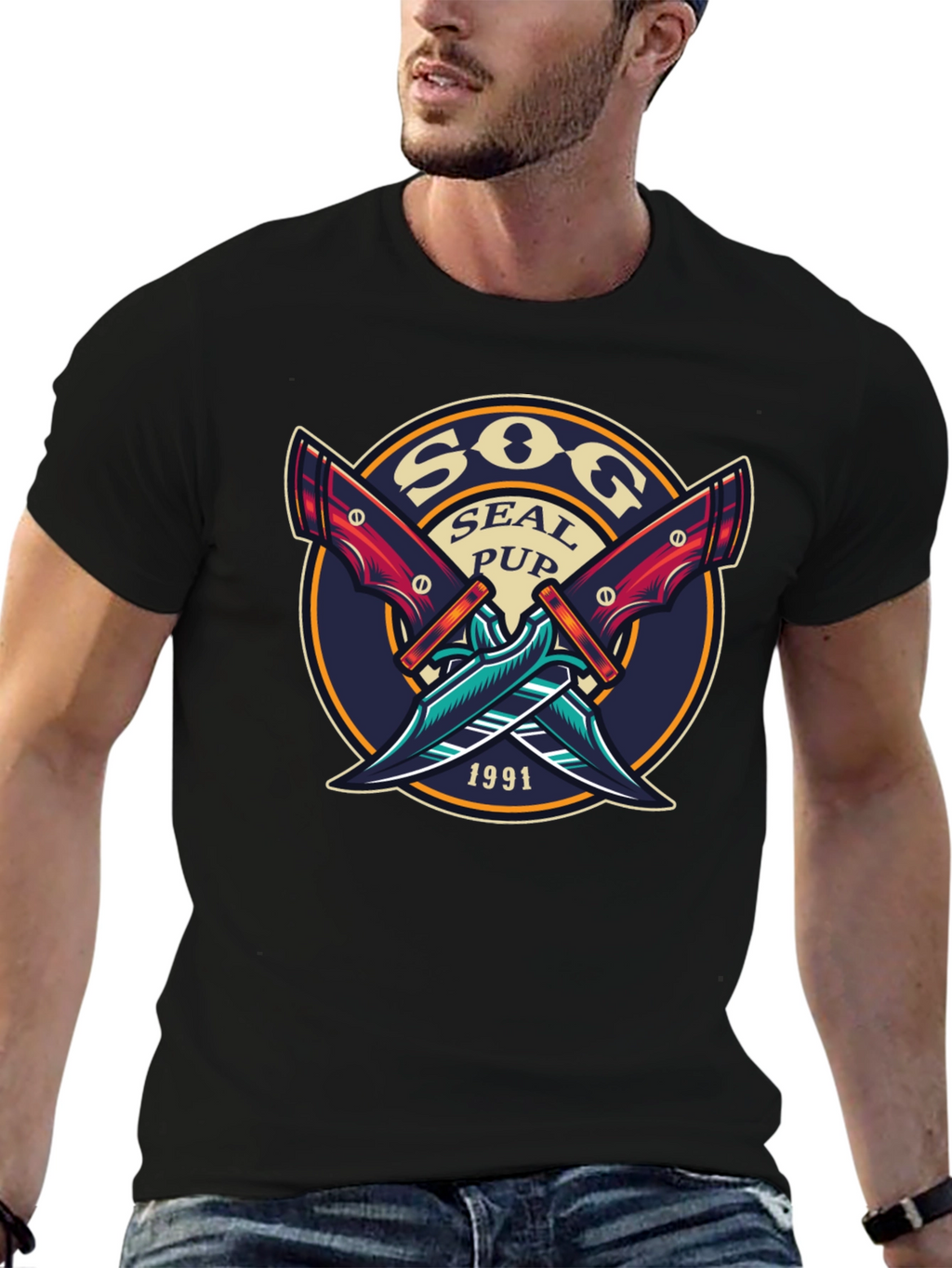 SOG Seal Pup 1991 Black Graphic T-Shirt
