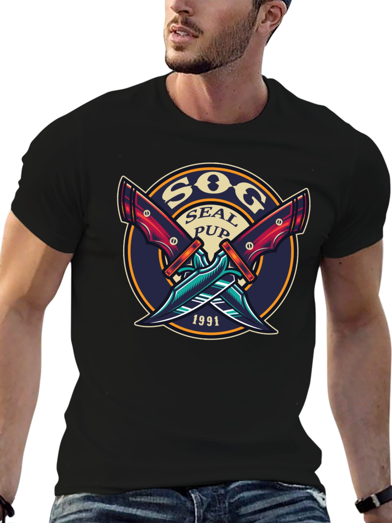 SOG Seal Pup 1991 Black Graphic T-Shirt