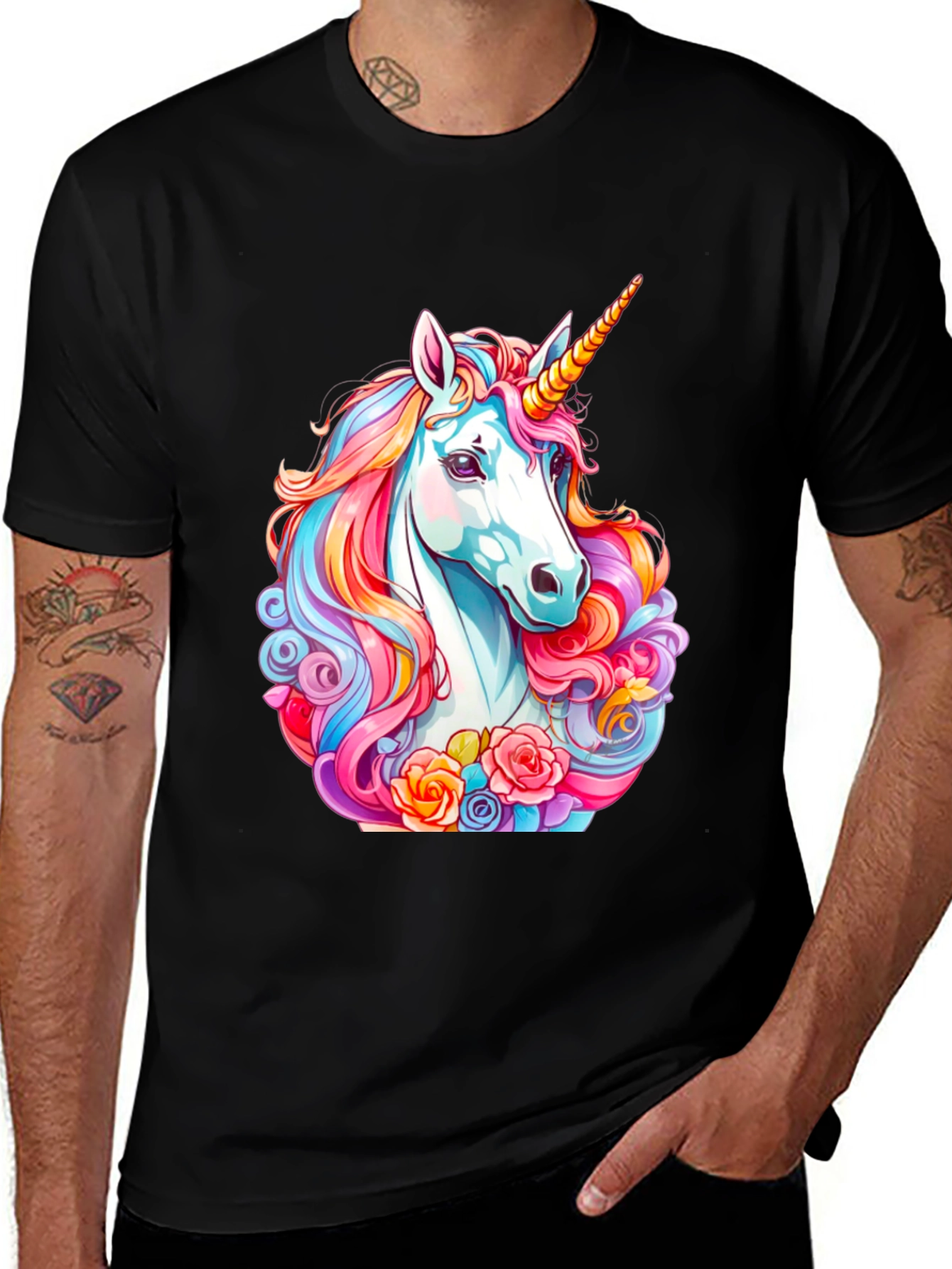 Unicorn Graphic Tee - Mens Black Cotton T-Shirt