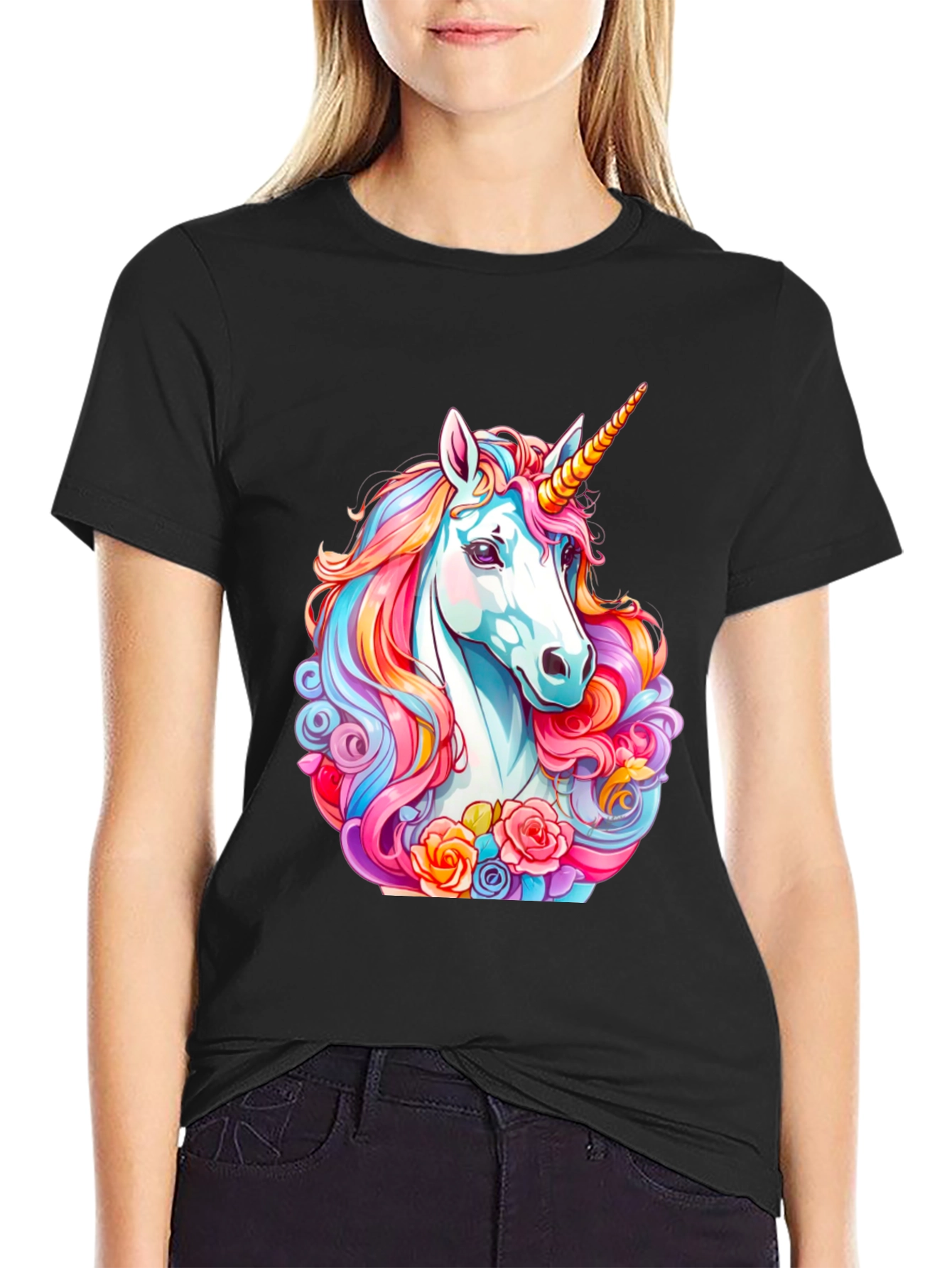 Unicorn Graphic Tee - Mens Black Cotton T-Shirt