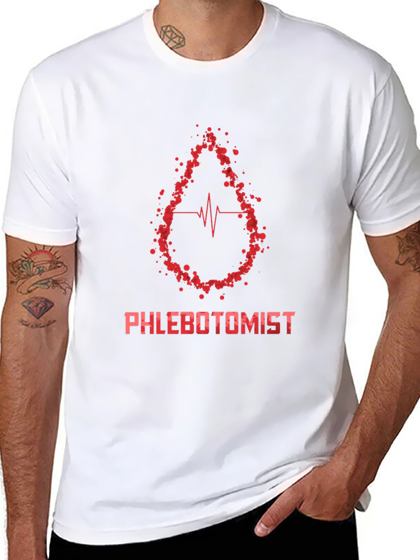 Phlebotomist T-Shirt - Blood Drop Heartbeat Design