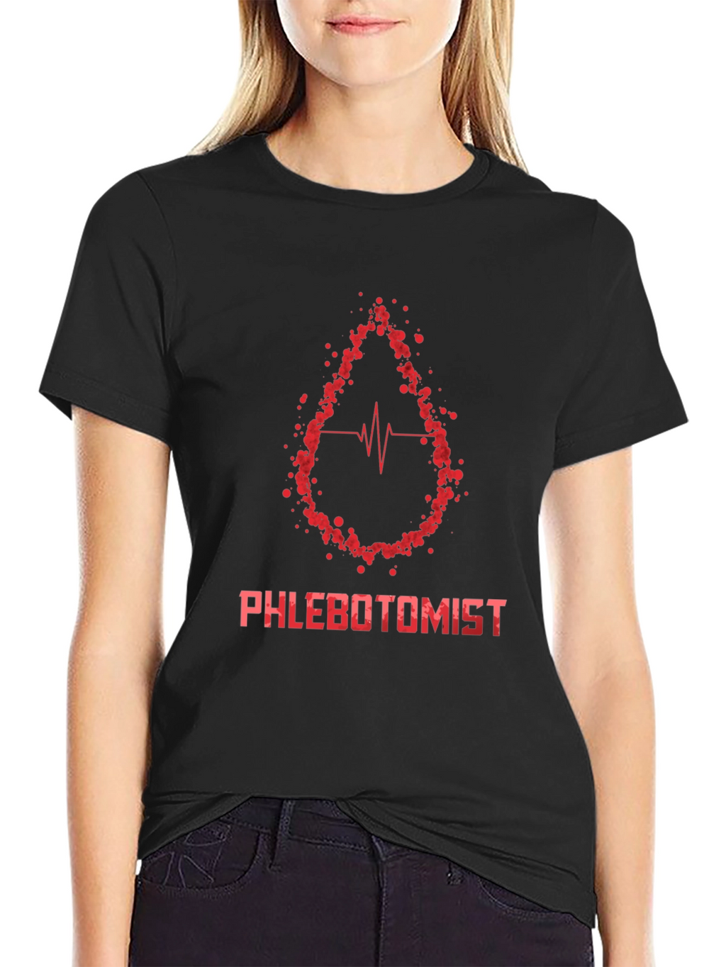 Phlebotomist T-Shirt - Blood Drop Heartbeat Design